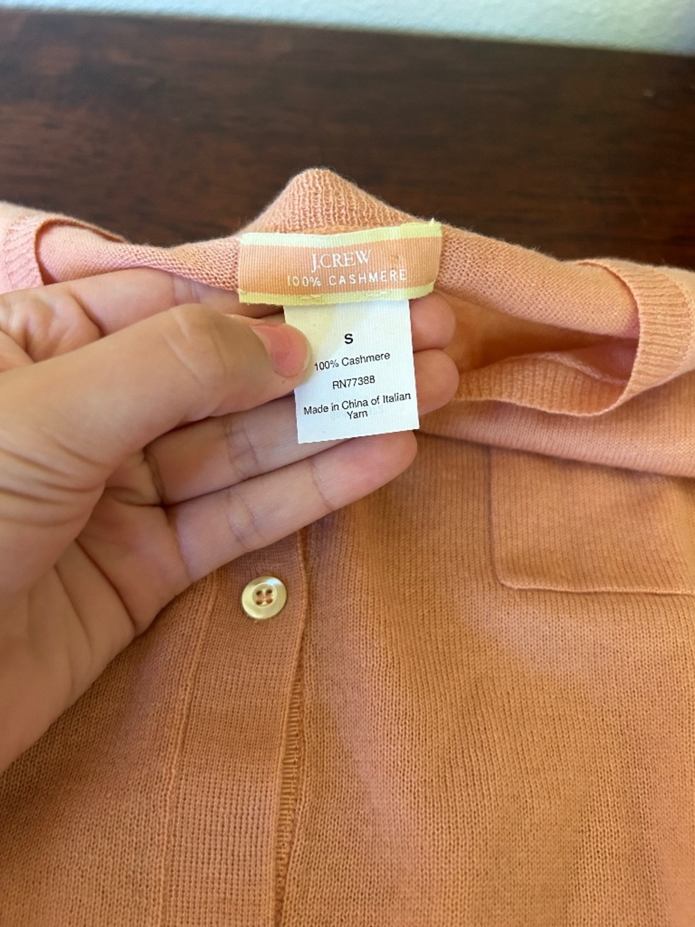 J.Crew 100% Cashmere Patch Pocket Cardigan Peach Small